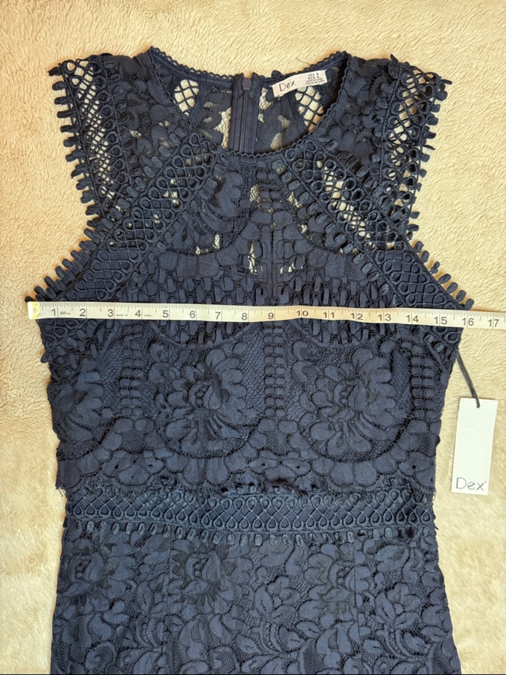 NWT Dex Navy Floral Crochet Lace Midi Dress sz M - Picture 6 of 12